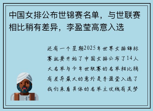 中国女排公布世锦赛名单，与世联赛相比稍有差异，李盈莹高意入选