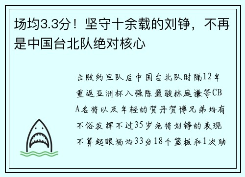 场均3.3分！坚守十余载的刘铮，不再是中国台北队绝对核心
